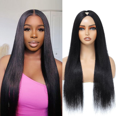 26-Inch V-Part Straight Synthetic Hair High Temperature Fiber Wig (Black)