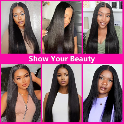 26-Inch V-Part Straight Synthetic Hair High Temperature Fiber Wig (Black)