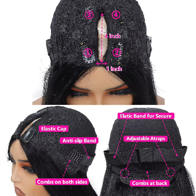 26-Inch V-Part Straight Synthetic Hair High Temperature Fiber Wig (Black)