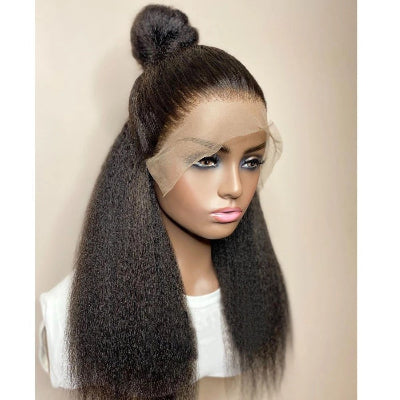 26-Inch Fluffy Yaki Kinky Straight Human Hair Extension Wig