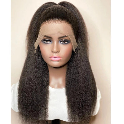 26-Inch Fluffy Yaki Kinky Straight Human Hair Extension Wig