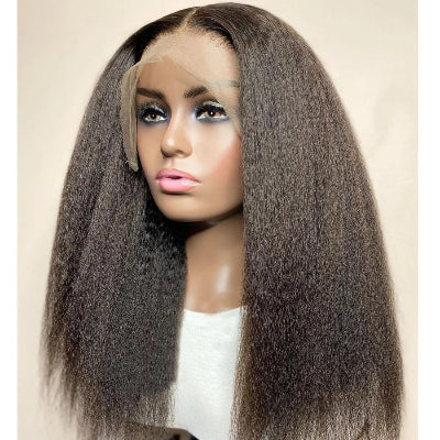 26-Inch Fluffy Yaki Kinky Straight Human Hair Extension Wig