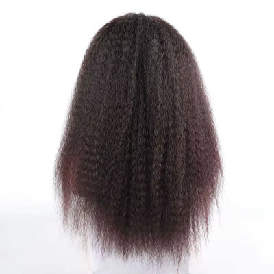 20-Inch Afro Yaki Kinky Straight Synthetic Hair No Lace Glueless Simulated Scalp Wig(1B/99J)