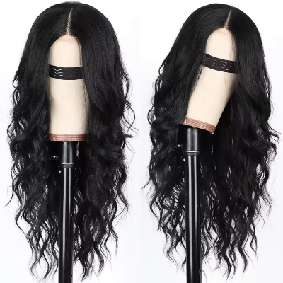 26-Inch Body Wave Curly Synthetic Hair High Temperature Fiber Wig (#1B)