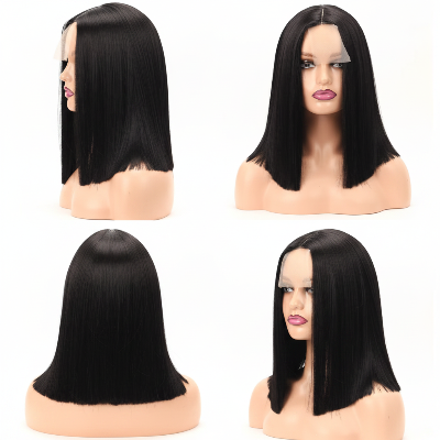 14-Inch Bone Straight Bob Synthetic Hair High-Temperature Wig (#1B)