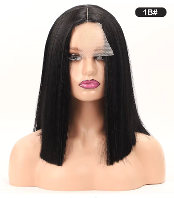 14-Inch Bone Straight Bob Synthetic Hair High-Temperature Wig (#1B)