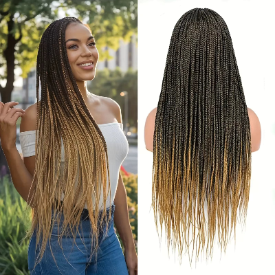 22-Inch Natural Hairline HD Lace Knotless Box Braid Crochet Wig with Baby Hair Highlight (#T27)