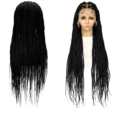 24- Inch Full Lace Glueless Synthetic Hand-Twisted Braid Wig (#1B)