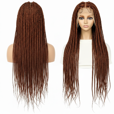 24- Inch Full Lace Glueless Synthetic Hand-Twisted Braid Wig (#T30-Auburn Brown)