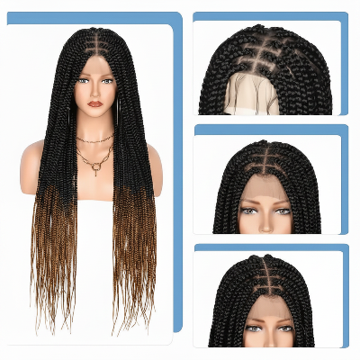 22-Inch Natural Hairline HD Lace Knotless Box Braid Crochet Wig with Baby Hair Highlight (#T27)