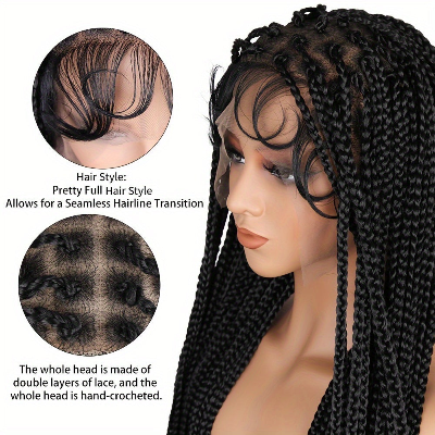 22-Inch Natural Hairline HD Lace Knotless Box Braid Crochet Wig with Baby Hair Highlight (#T27)