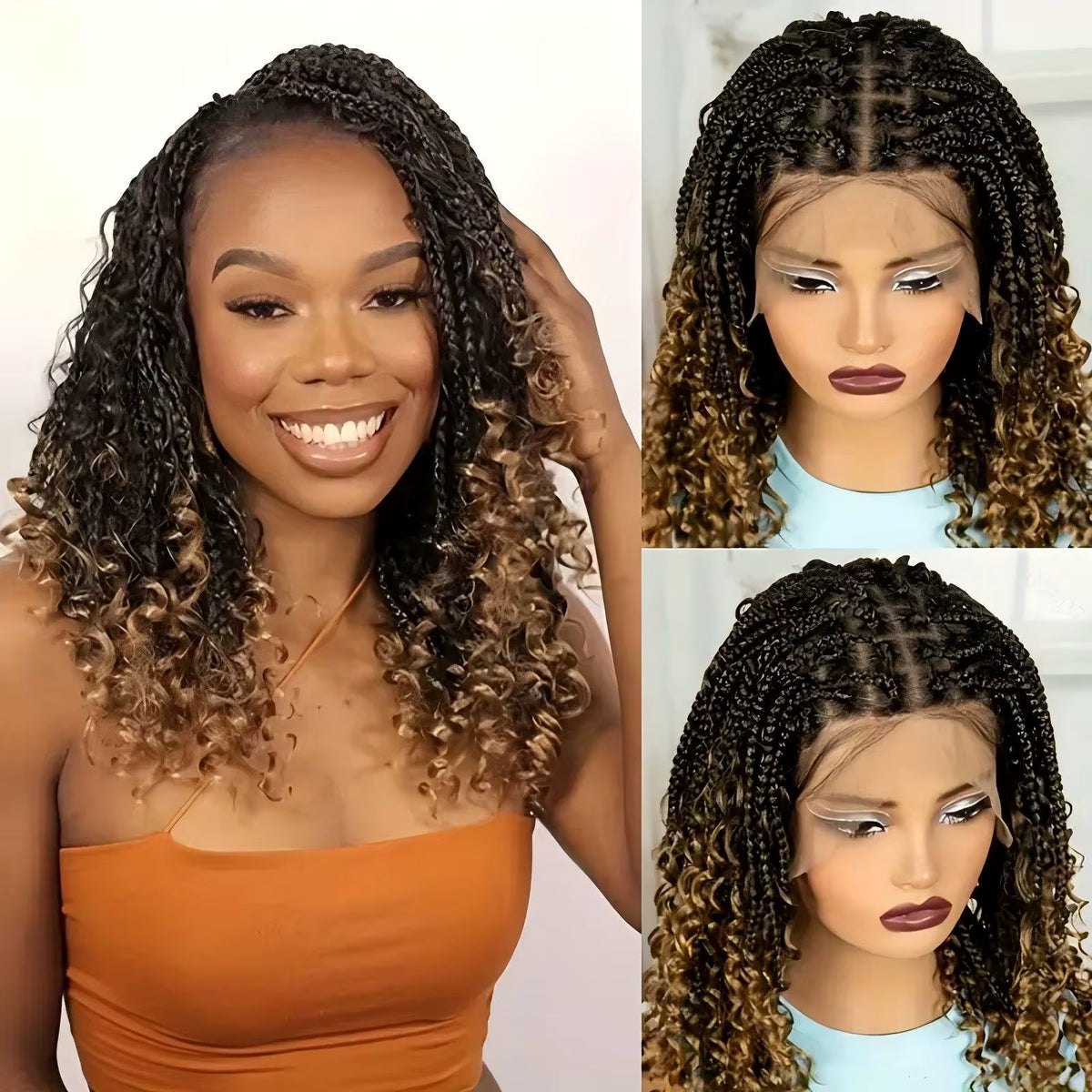 18-Inch Full Lace Glueless Synthetic Three-Strand Box Braid Wig (#T27-Caramel)