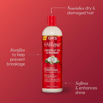ORS Hair Repair Coconut Oil and Baobab Restoring Conditioner for Hair & Scalp (12.5 Oz)