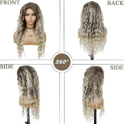 26-Inch Water Wave Curly Synthetic Hair High Temperature Fiber Wig (#4/613 Blonde)