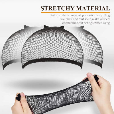 2pcs Mesh Caps Elastic Nylon Liner Stretchable Weaving Cap - Black (Double-sided Opening)