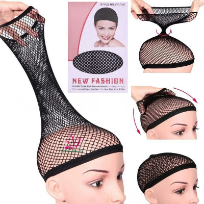 2pcs Mesh Caps Elastic Nylon Liner Stretchable Weaving Cap - Black (Double-sided Opening)