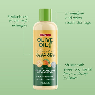 ORS Olive Oil Strengthen & Nourish Replenishing Conditioner infused with Sweet Orange Oil for Revitalizing Moisture (12.25 oz)