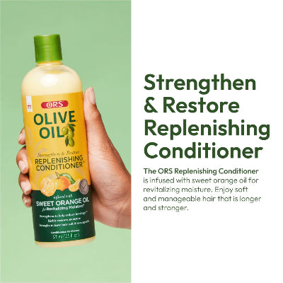 ORS Olive Oil Strengthen & Nourish Replenishing Conditioner infused with Sweet Orange Oil for Revitalizing Moisture (12.25 oz)