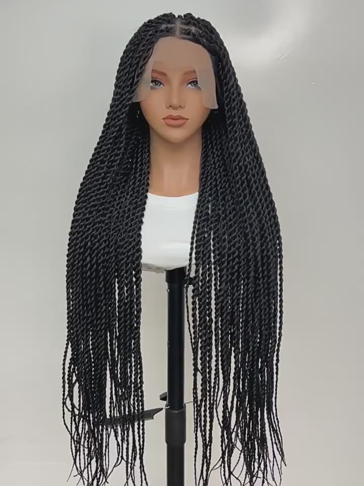24- Inch Full Lace Glueless Synthetic Hand-Twisted Braid Wig (#1B)