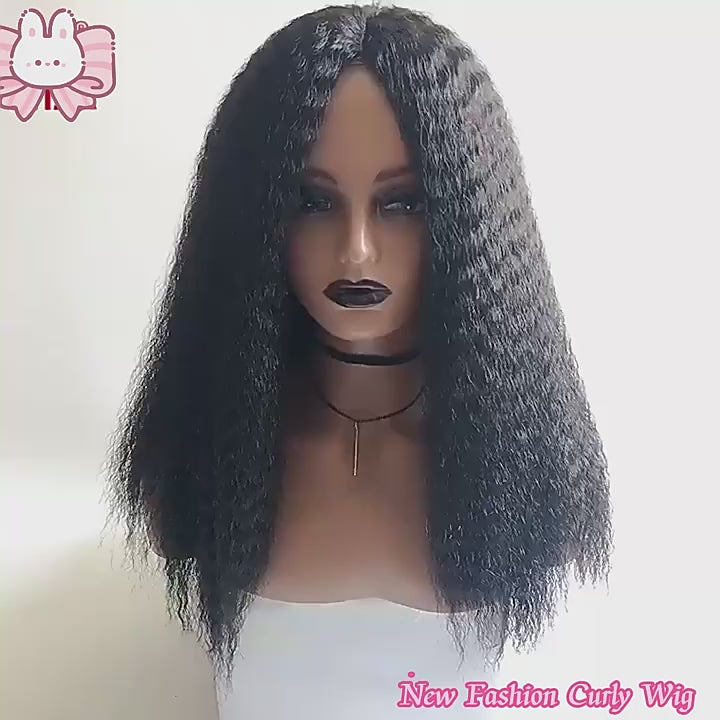 20-Inch Afro Yaki Kinky Straight Synthetic Hair No Lace Glueless Simulated Scalp Wig(1B/99J)