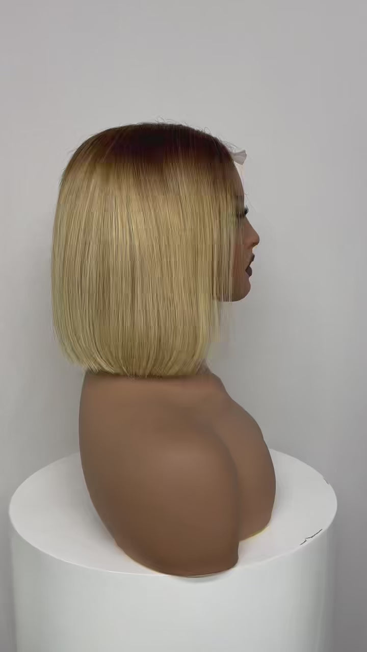 14-Inch Bone Straight Bob Synthetic Hair High-Temperature Wig (#1B)