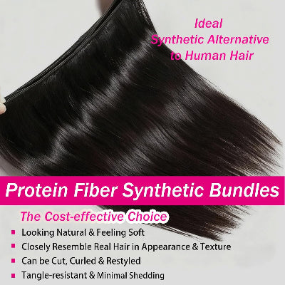 16 18 20-Inch Straight Synthetic & Human Hair Blend Bundles (3-Bundles/#1B)