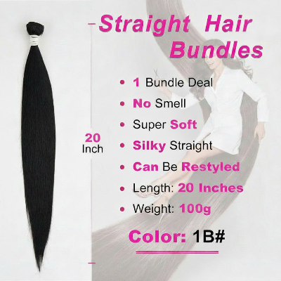16 18 20-Inch Straight Synthetic & Human Hair Blend Bundles (3-Bundles/#1B)
