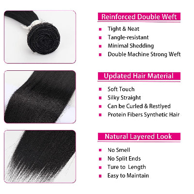 16 18 20-Inch Straight Synthetic & Human Hair Blend Bundles (3-Bundles/#1B)