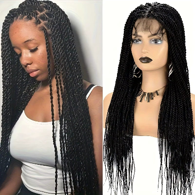 24- Inch Full Lace Glueless Synthetic Hand-Twisted Braid Wig (#T30-Auburn Brown)