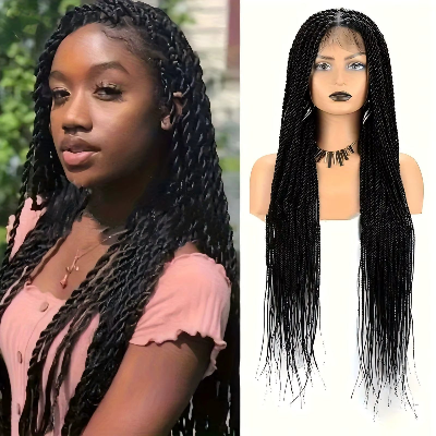 24- Inch Full Lace Glueless Synthetic Hand-Twisted Braid Wig (#T30-Auburn Brown)
