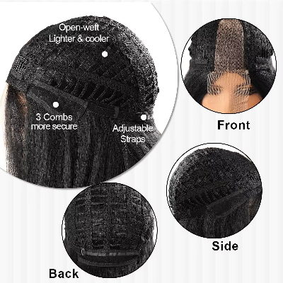 32-Inch Yaki Kinky Straight Hair HD Transparent Front Lace Synthetic Wigs (#350)