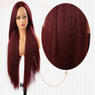 32-Inch Yaki Kinky Straight Hair HD Transparent Front Lace Synthetic Wigs (#350)