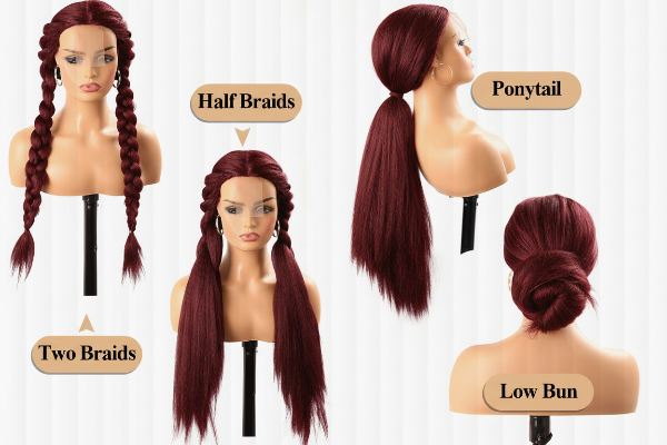 32-Inch Yaki Kinky Straight Hair HD Transparent Front Lace Synthetic Wigs (#350)